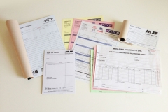 NCR forms Designed and created to your own business specification. We supply Invoice pads, purchase books, advice notes etc. Supplied in glued sets, pads or books, printed duplicate, triplicate or more, in a range of sizes. Options include perforating, numbering and writing shields/covers can be added.